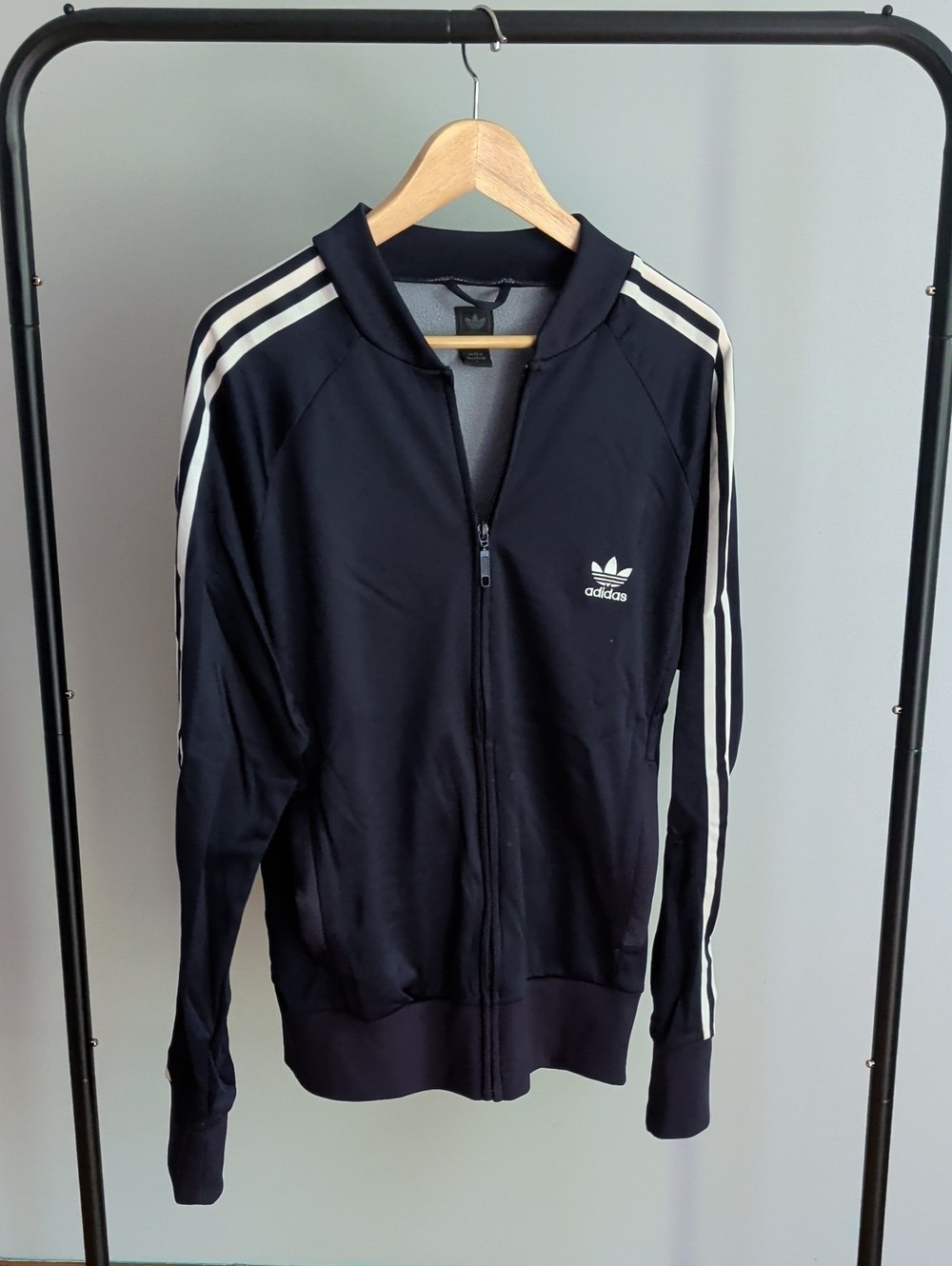 adidas Navy Track Jacket with White Three-Stripes
